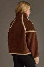 Brown & Tan Half Zip Sherpa Fleece Sweatshirt