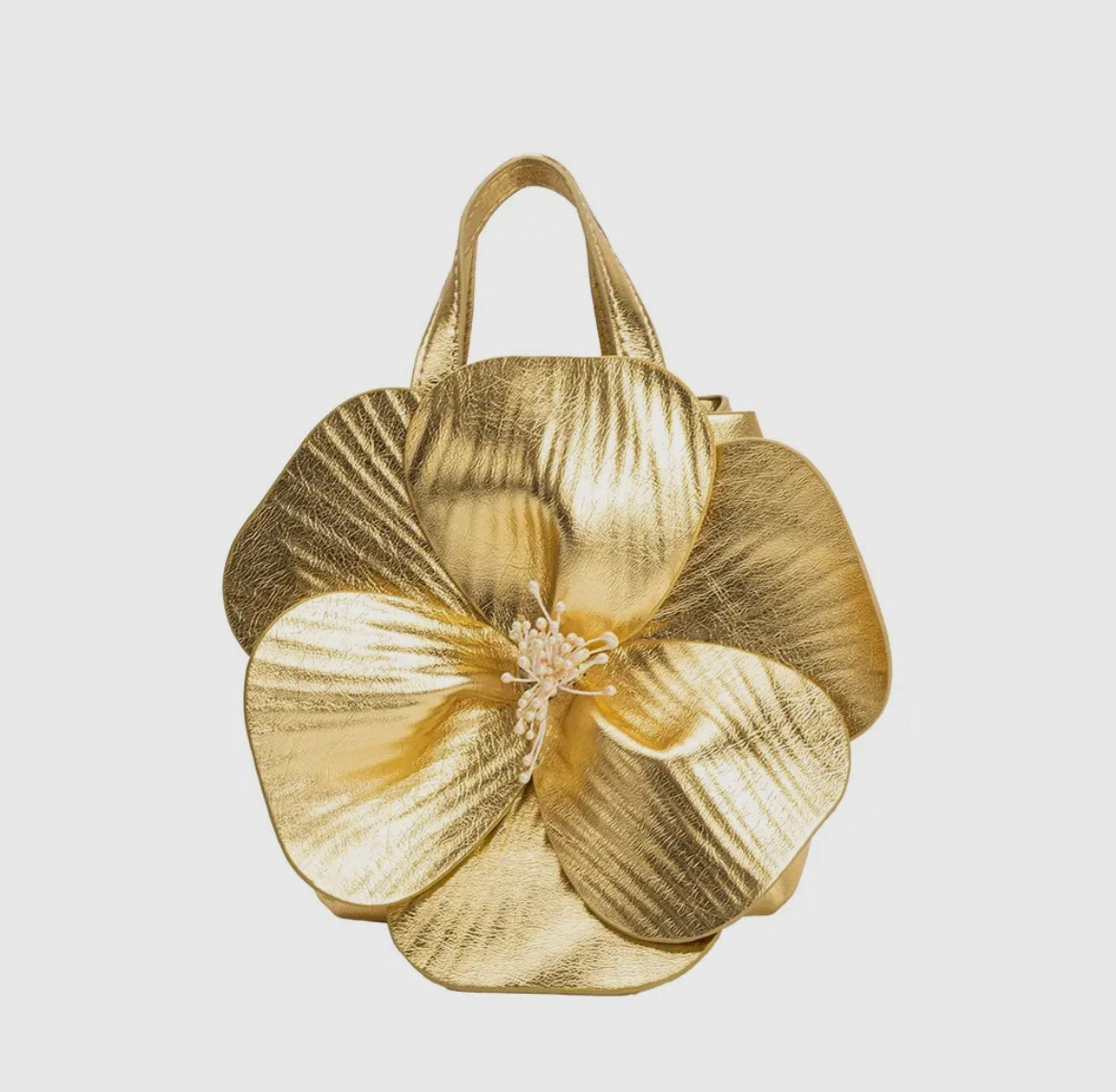 Gold Flower Vegan Leather Handle Bag