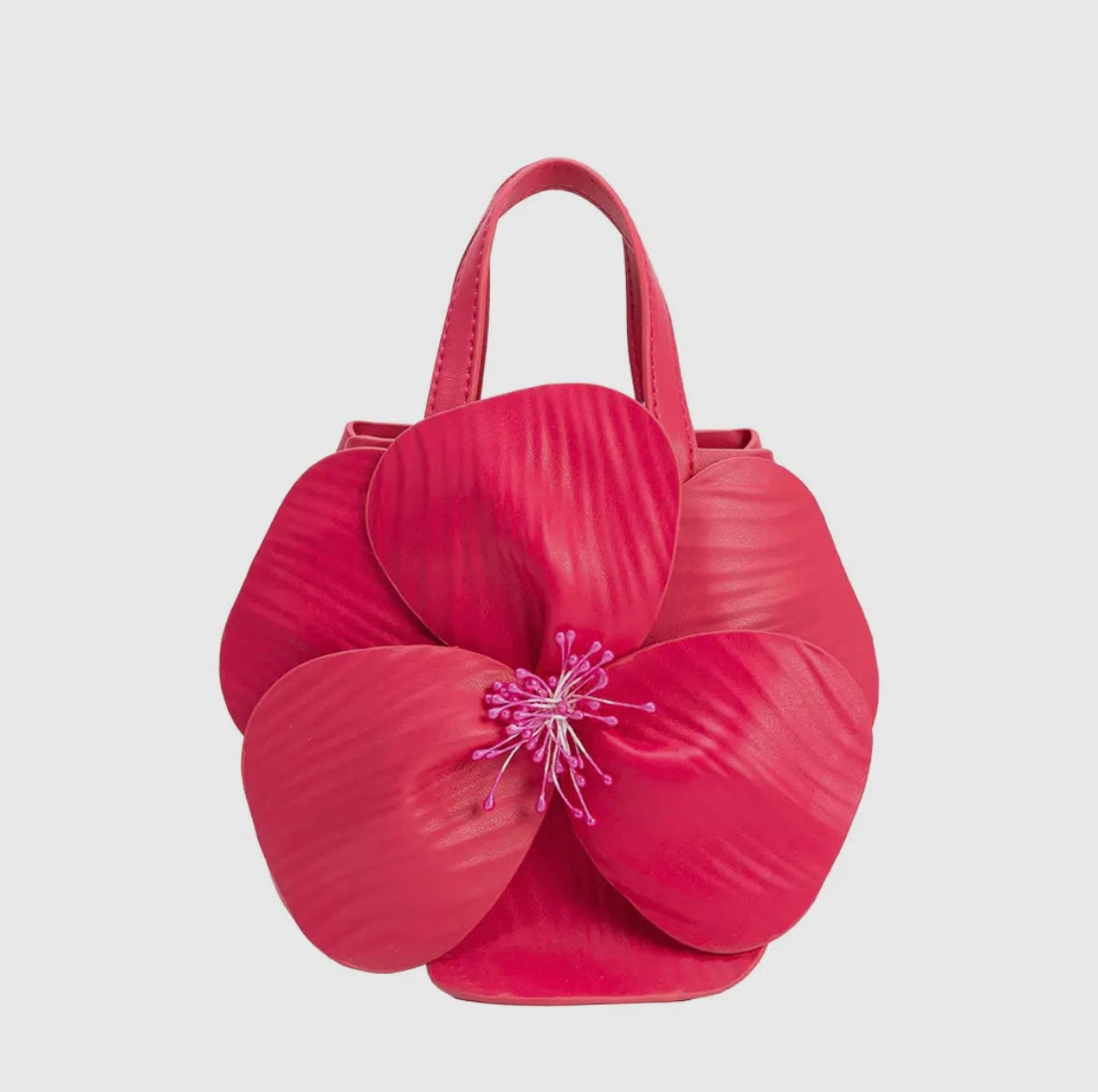 Fuschia Vegan Leather Handle Bag