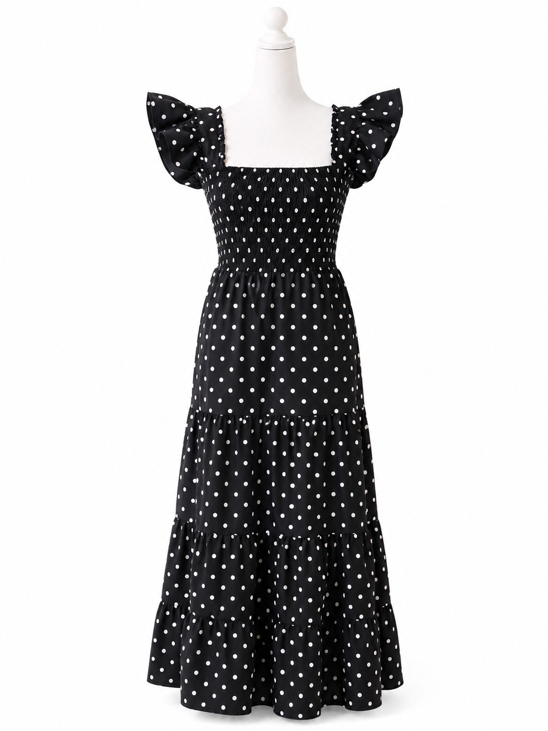 Black Polka Dot Smocked Dress