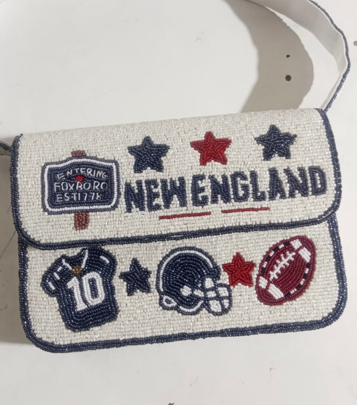 New England Football Beaded Shoulder Bag