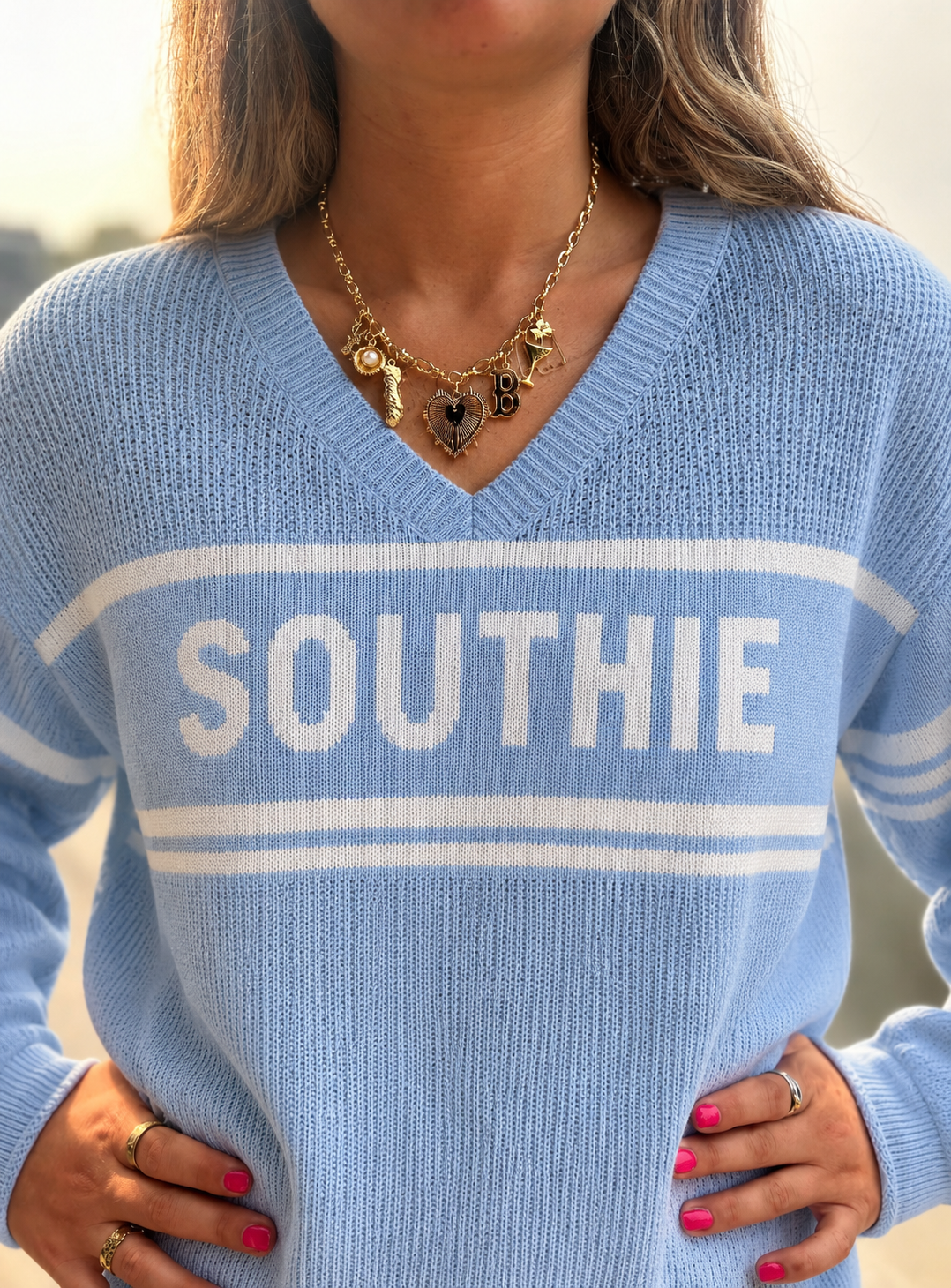 Southie Sweater-Blue V-Neck