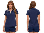 Navy Front Zip Polo Top