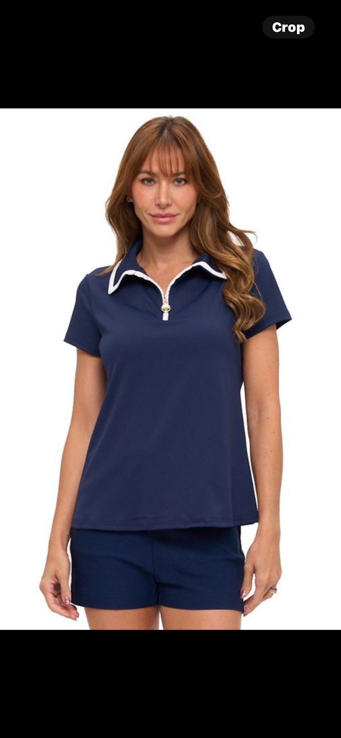 Navy Front Zip Polo Top