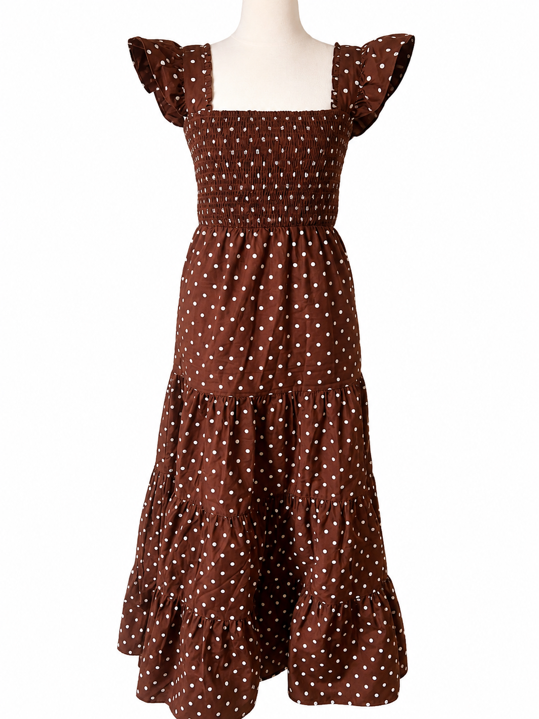 Chocolate Brown Polka Dot Smocked Dress