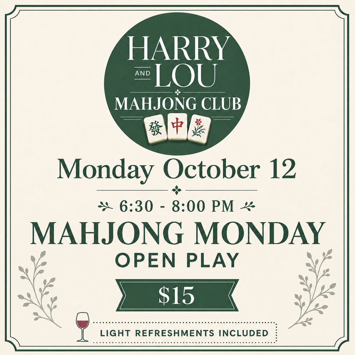 Mahjong Monday Open Play October 12