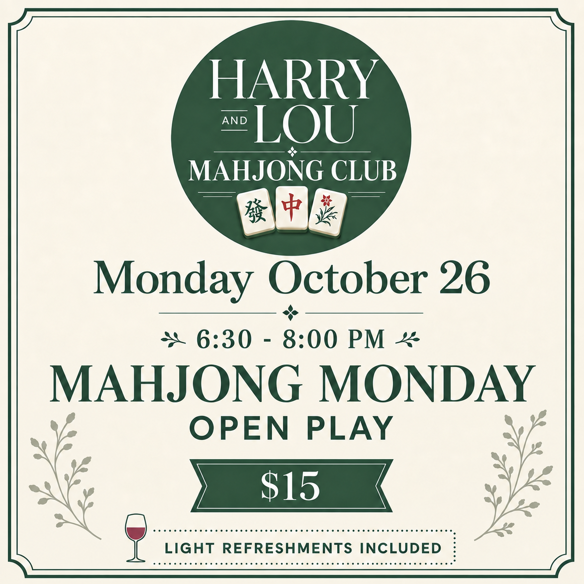 Mahjong Monday Open Play October 26