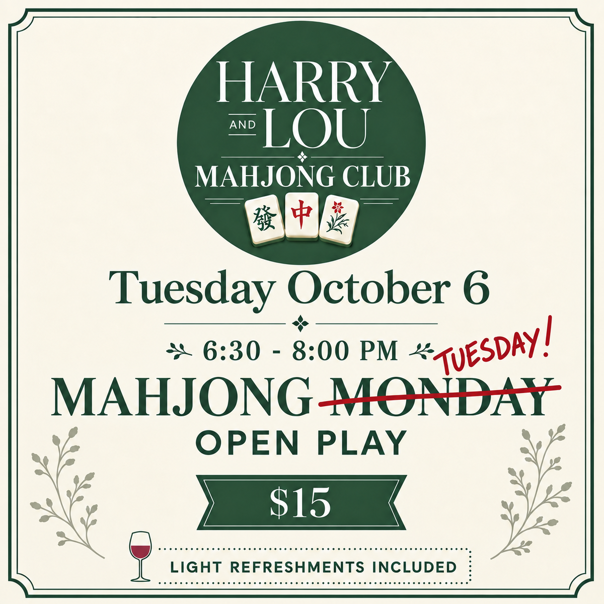 Mahjong Open Play Tuesday October 6