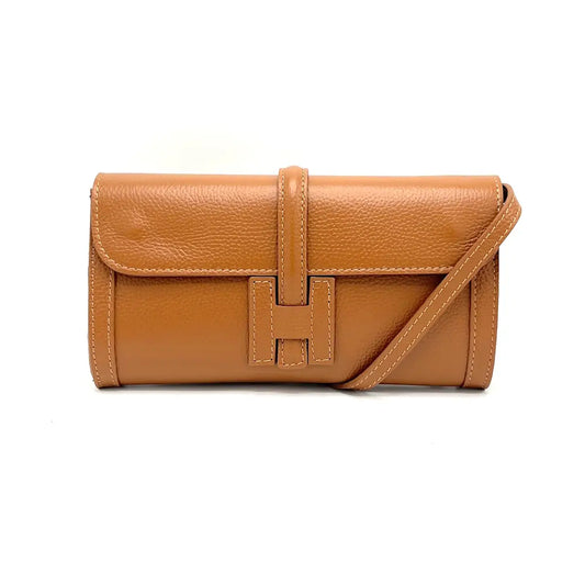 Camel "H" Leather Clutch Bag