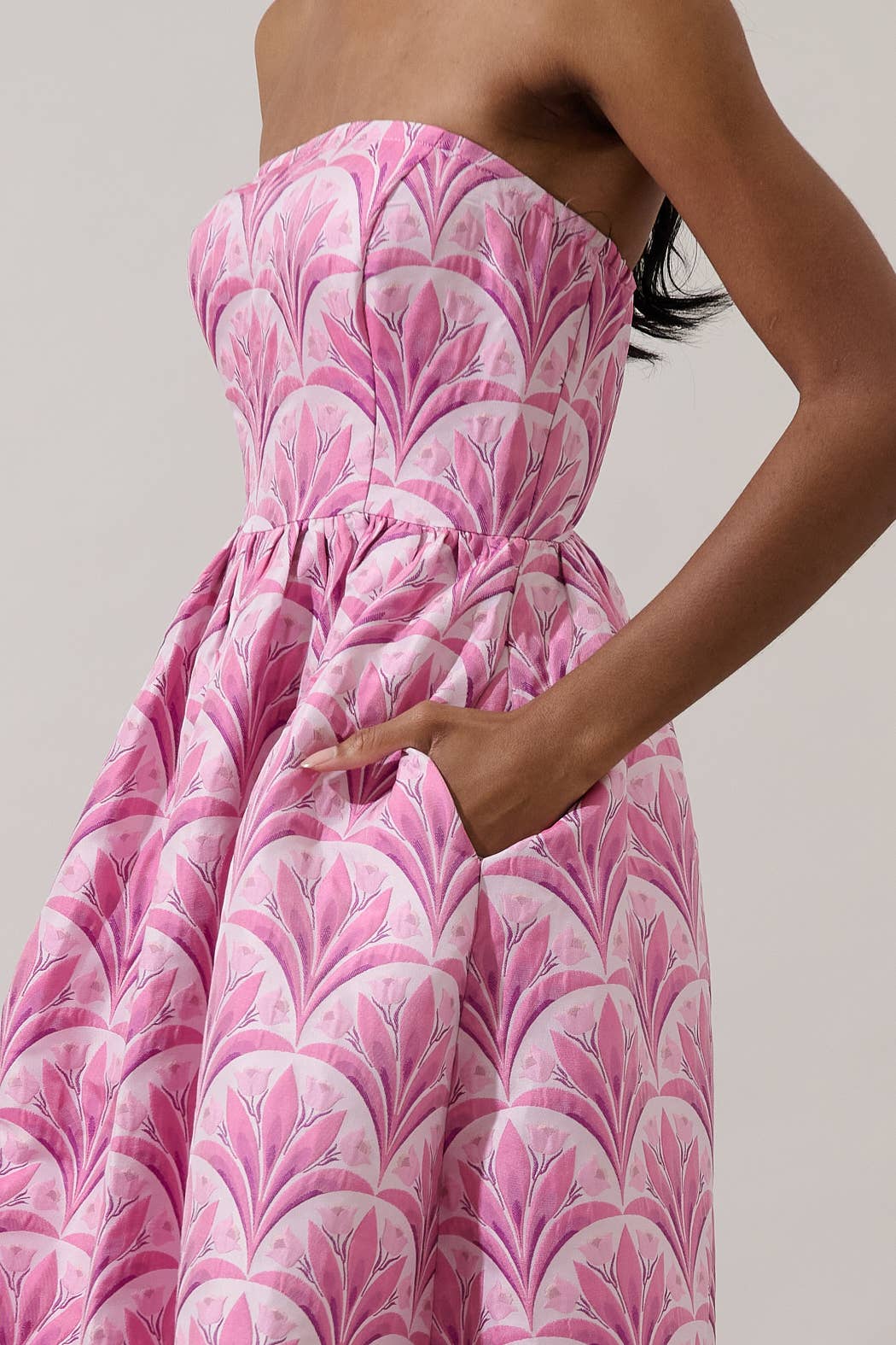 Aurra Jacquard Strapless Midi Dress-Pink