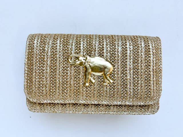 Lisi Lerch Ruby Gold Fabric Clutch with Gold Bow