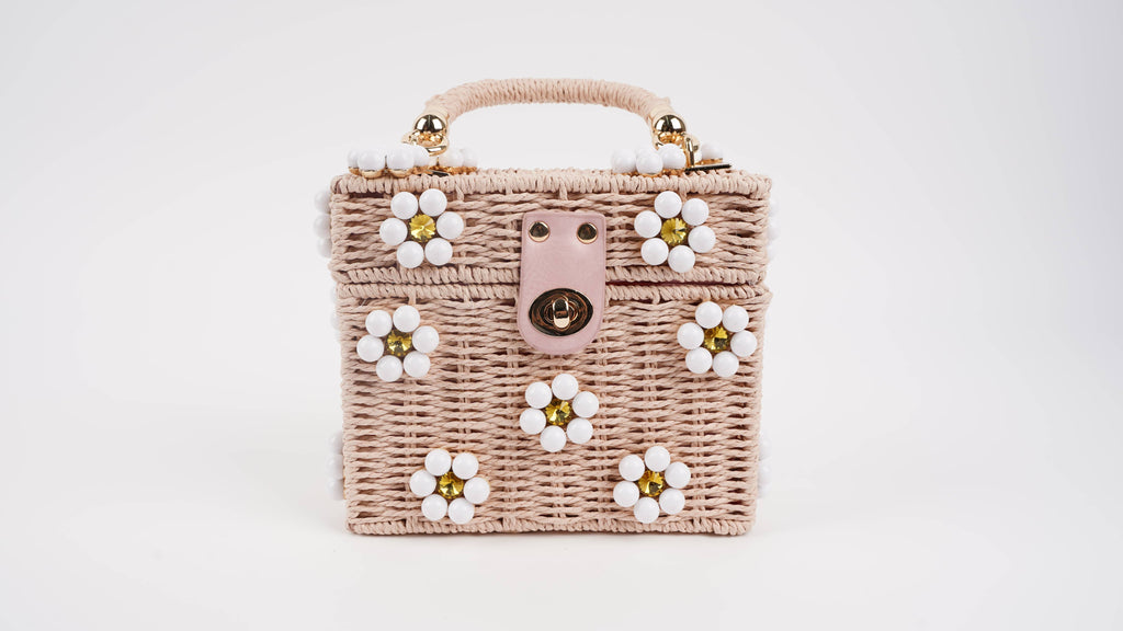 Wicker Bucket Daisy Flower Purse