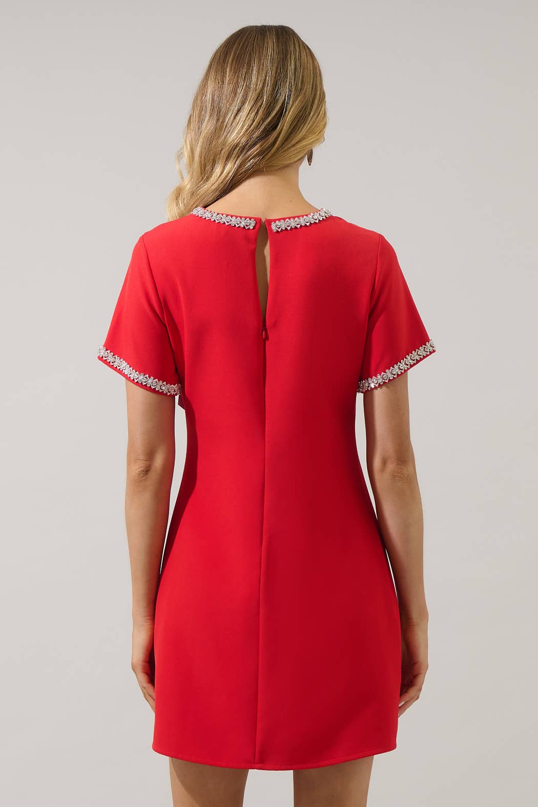 Kaitlyn Rhinestone Shift Mini Dress