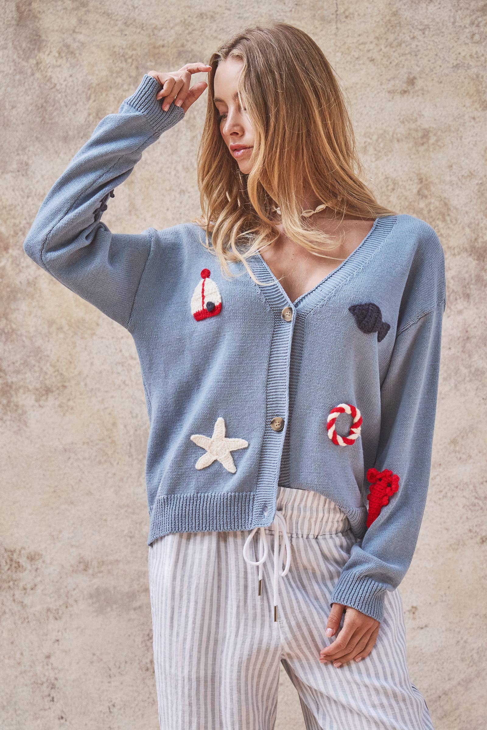 Crochet Patch Cardigan–Nautical Motifs