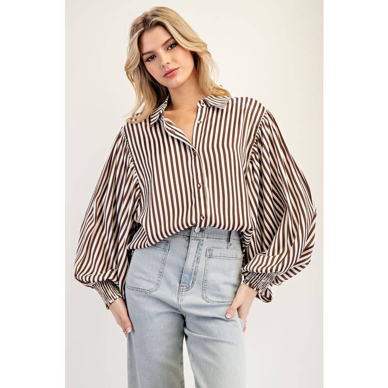 Brown Striped Blouse Top
