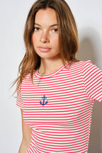 Striped Anchor Beaded Tee