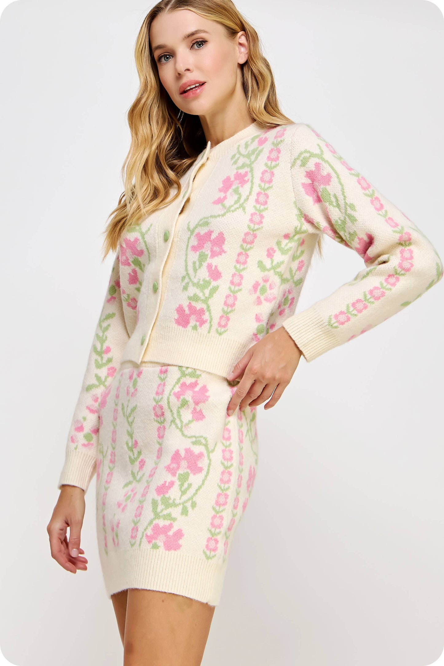Floral Intarsia Sweater Cardigan