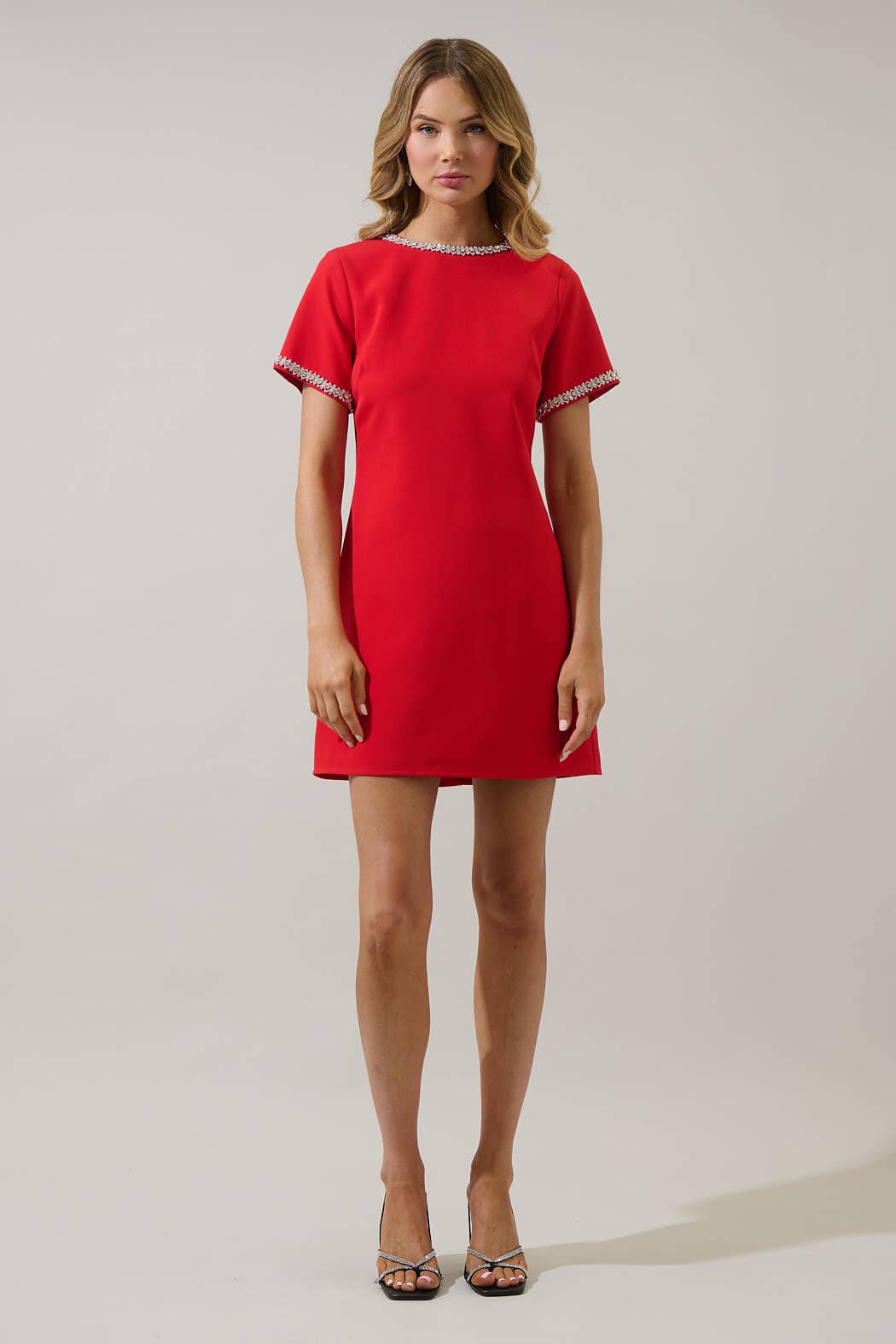 Kaitlyn Rhinestone Shift Mini Dress