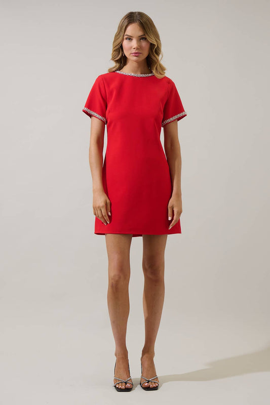 Kaitlyn Rhinestone Shift Mini Dress