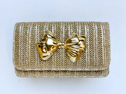 Lisi Lerch Ruby Gold Fabric Clutch with Gold Bow