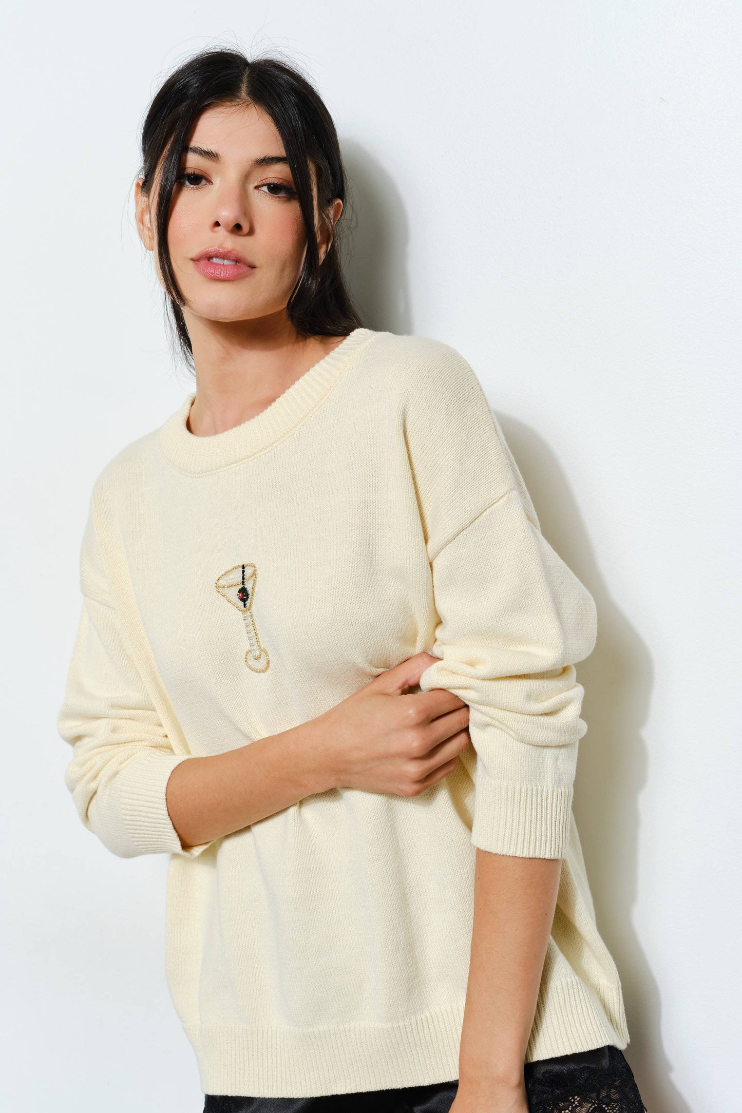 SORA MARTINI BEAD SWEATER - Butter Cream