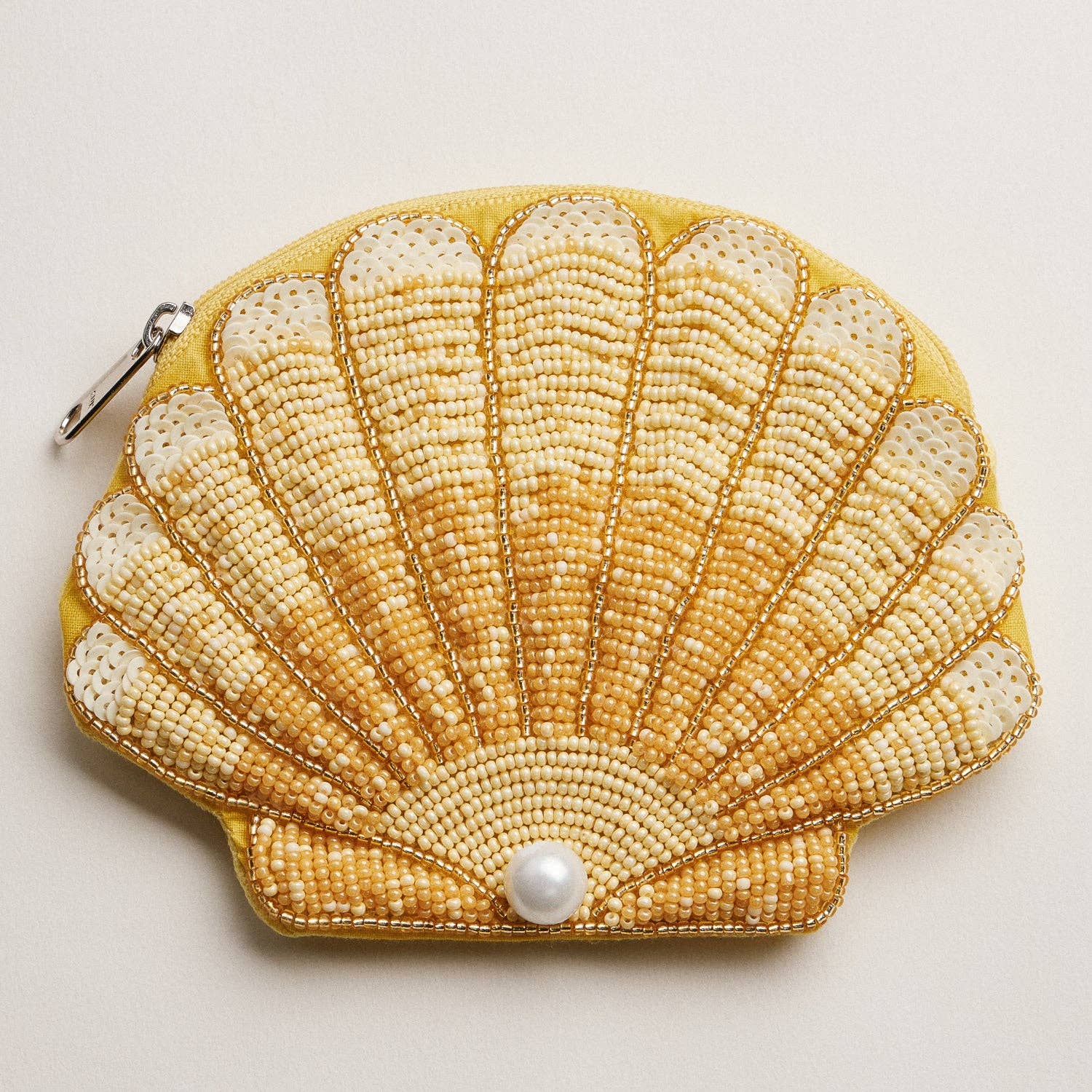Seashell Beaded Coin Purse with Pearl Accent