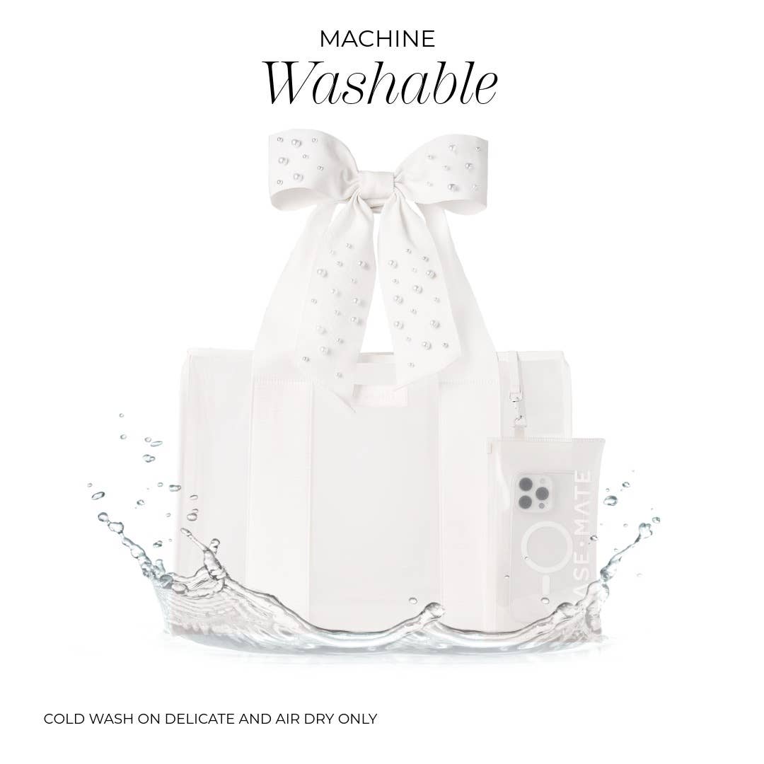 Special Edition Bow Ivory Pearl Beach Tote With Phone Pouch