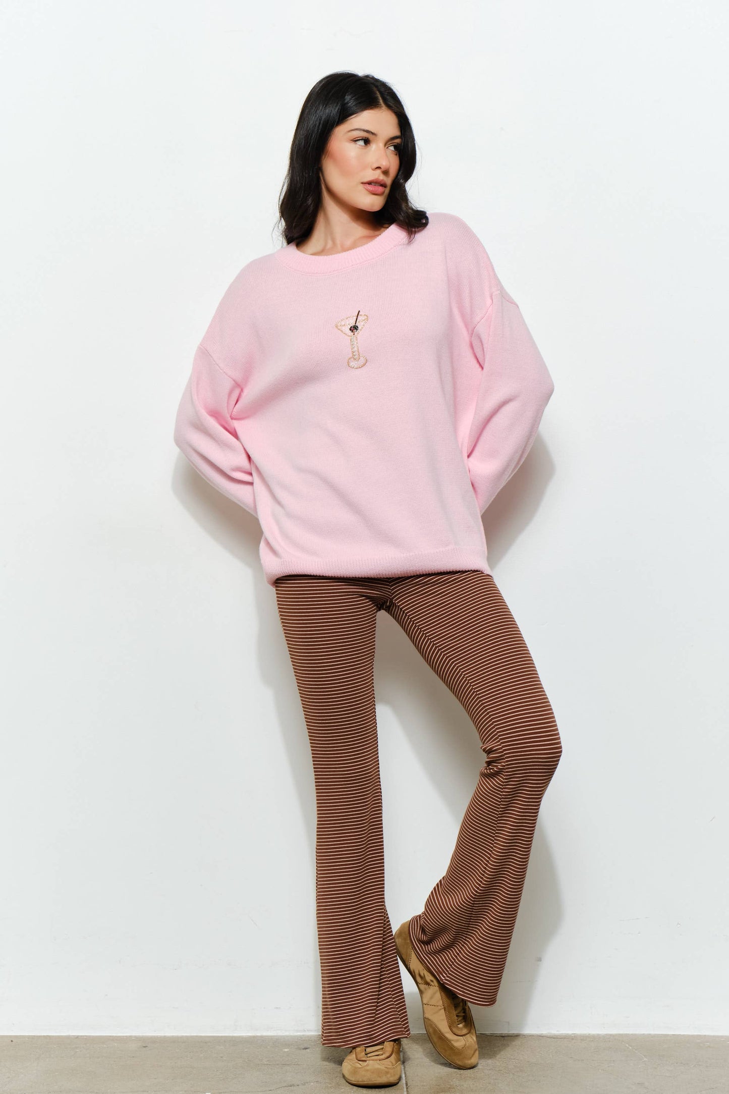 SORA MARTINI BEAD SWEATER- Pink