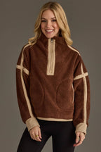 Brown & Tan Half Zip Sherpa Fleece Sweatshirt