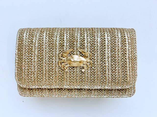 Lisi Lerch Ruby Gold Fabric Clutch with Gold Bow