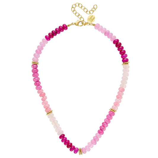 Pink Jade and Gold Bead Necklace