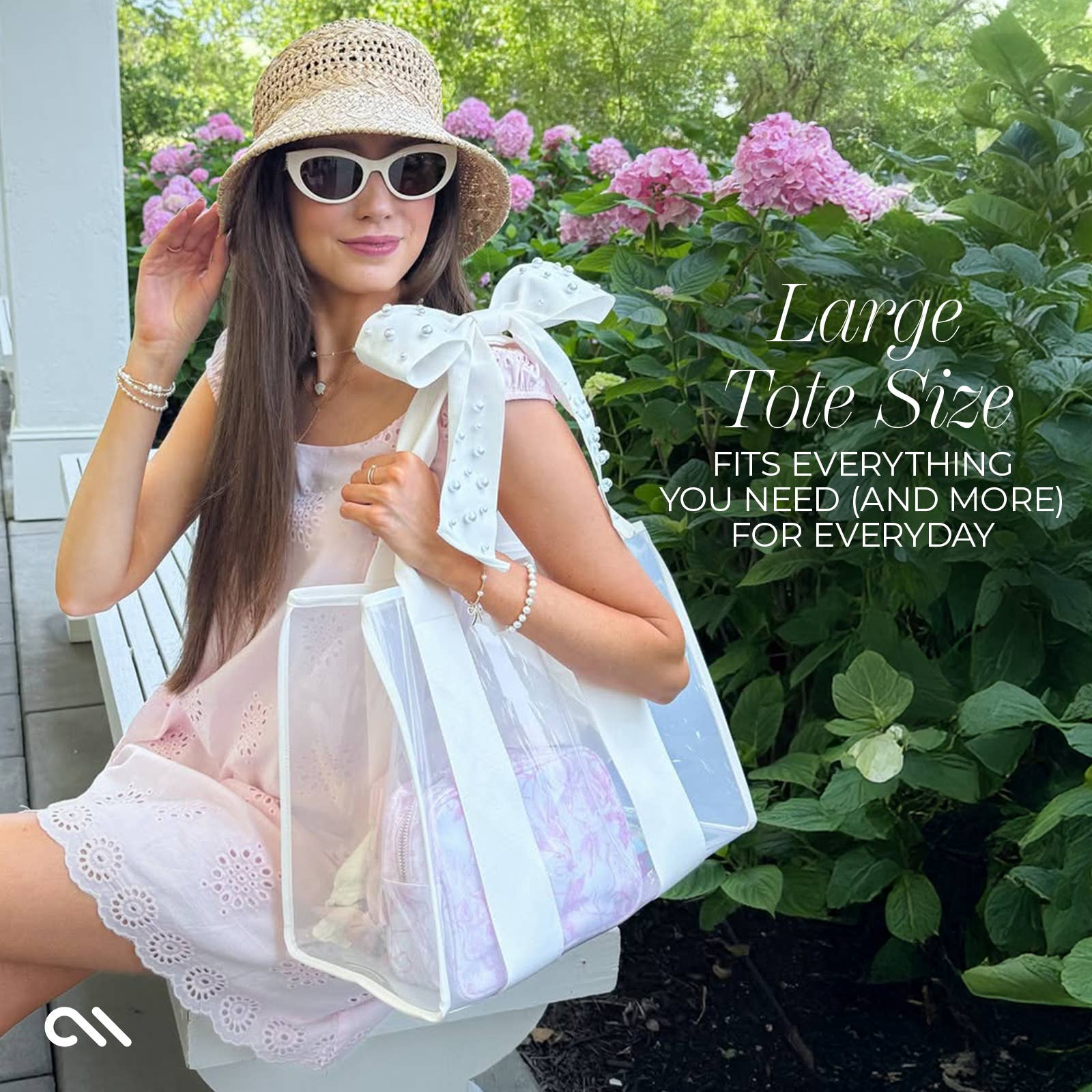 Special Edition Bow Ivory Pearl Beach Tote With Phone Pouch