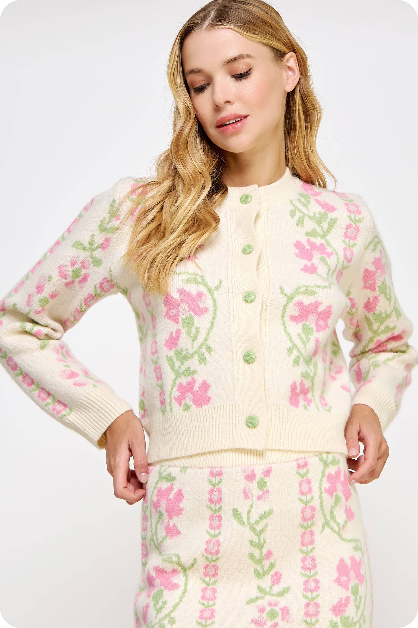Floral Intarsia Sweater Cardigan
