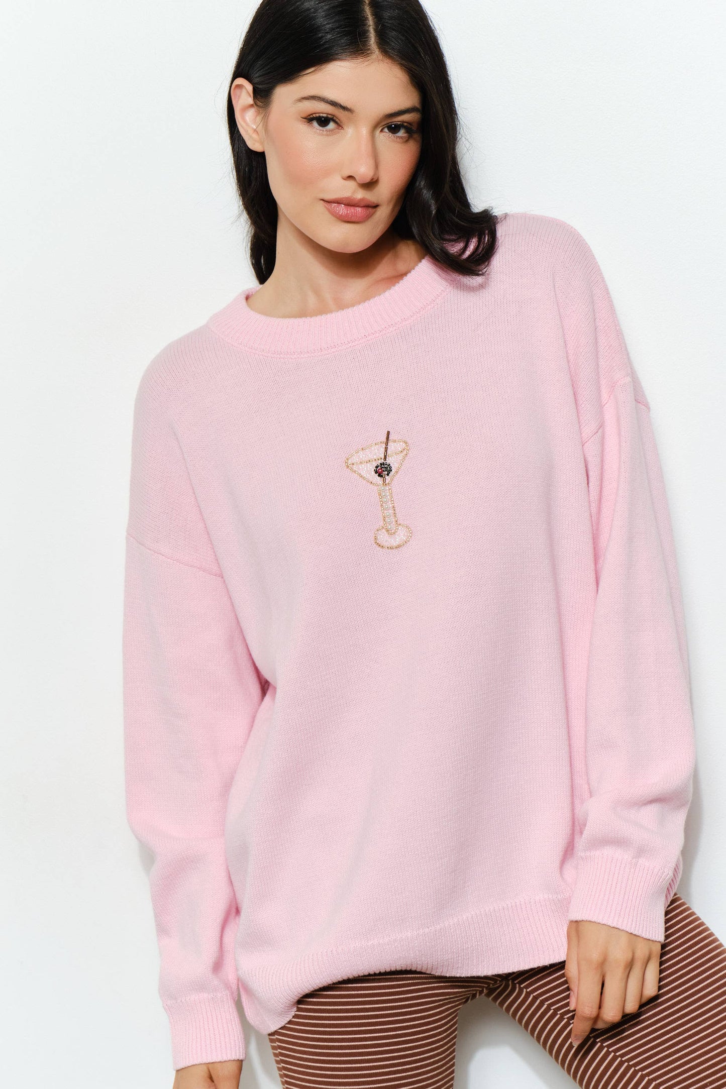 SORA MARTINI BEAD SWEATER- Pink