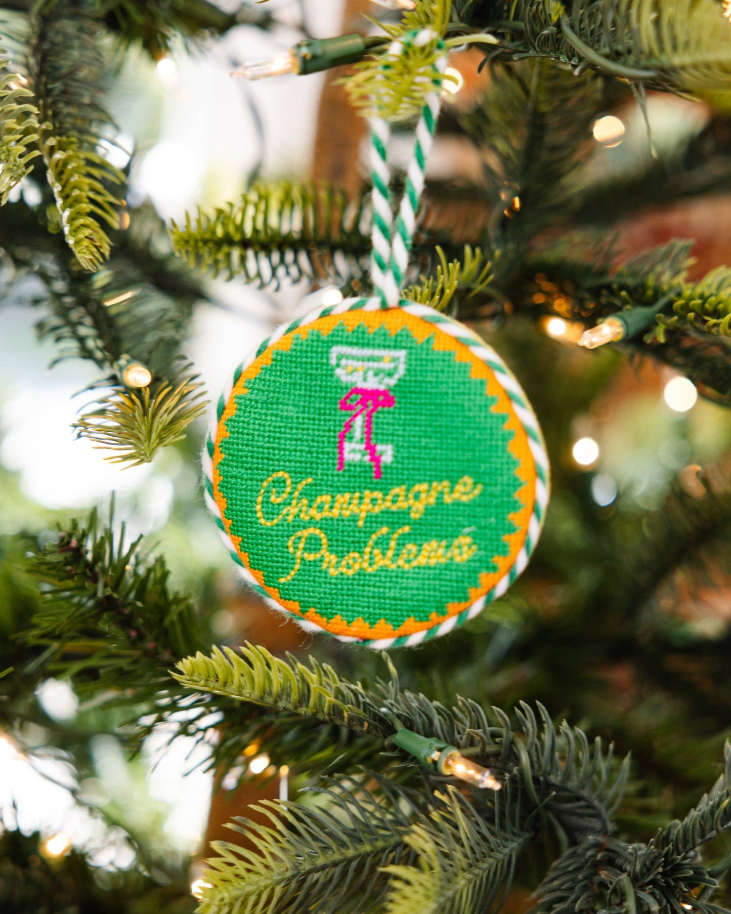 Needlepoint Ornament - Champagne Problems
