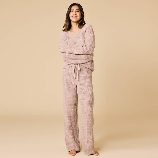 Marshmallow Waffle V-Neck Lounge Set for Women