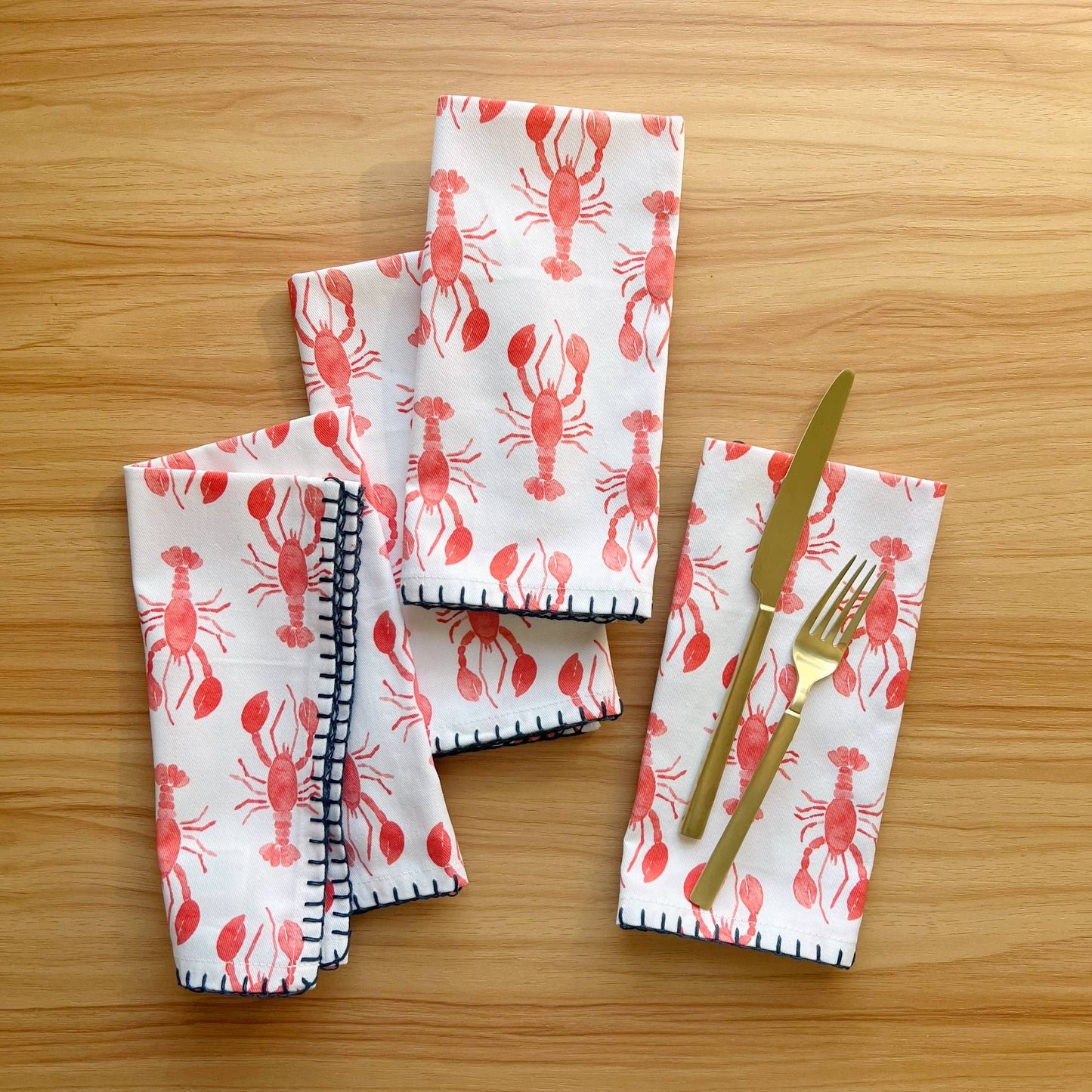 Lobster Fabric Napkin Set | Lobster Cloth Napkins | Set of 4