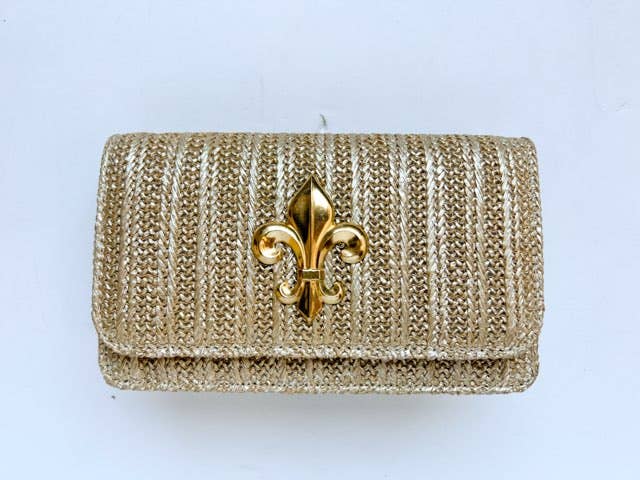 Lisi Lerch Ruby Gold Fabric Clutch with Gold Bow