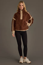 Brown & Tan Half Zip Sherpa Fleece Sweatshirt
