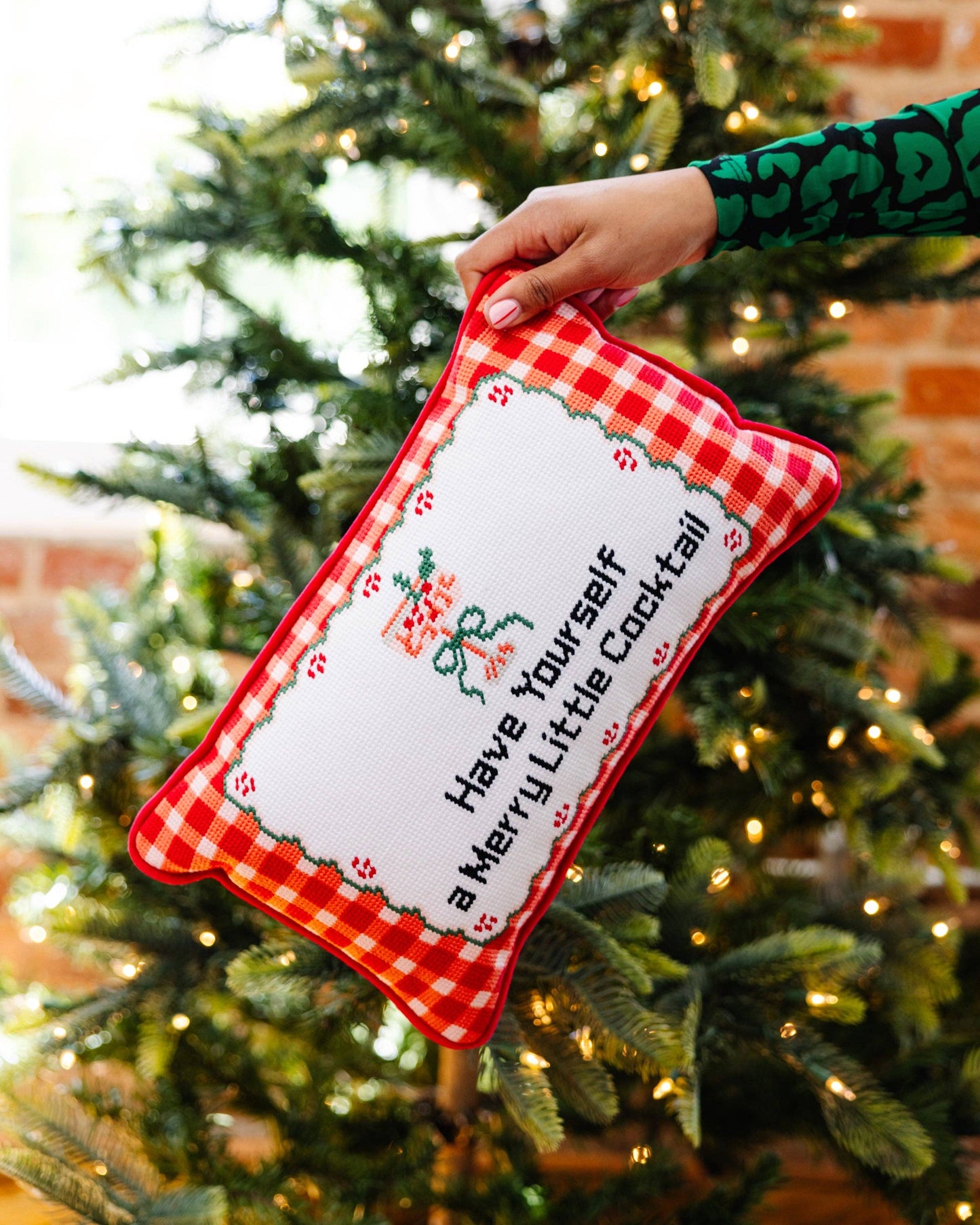 Merry Little Cocktail Needlepoint Pillow