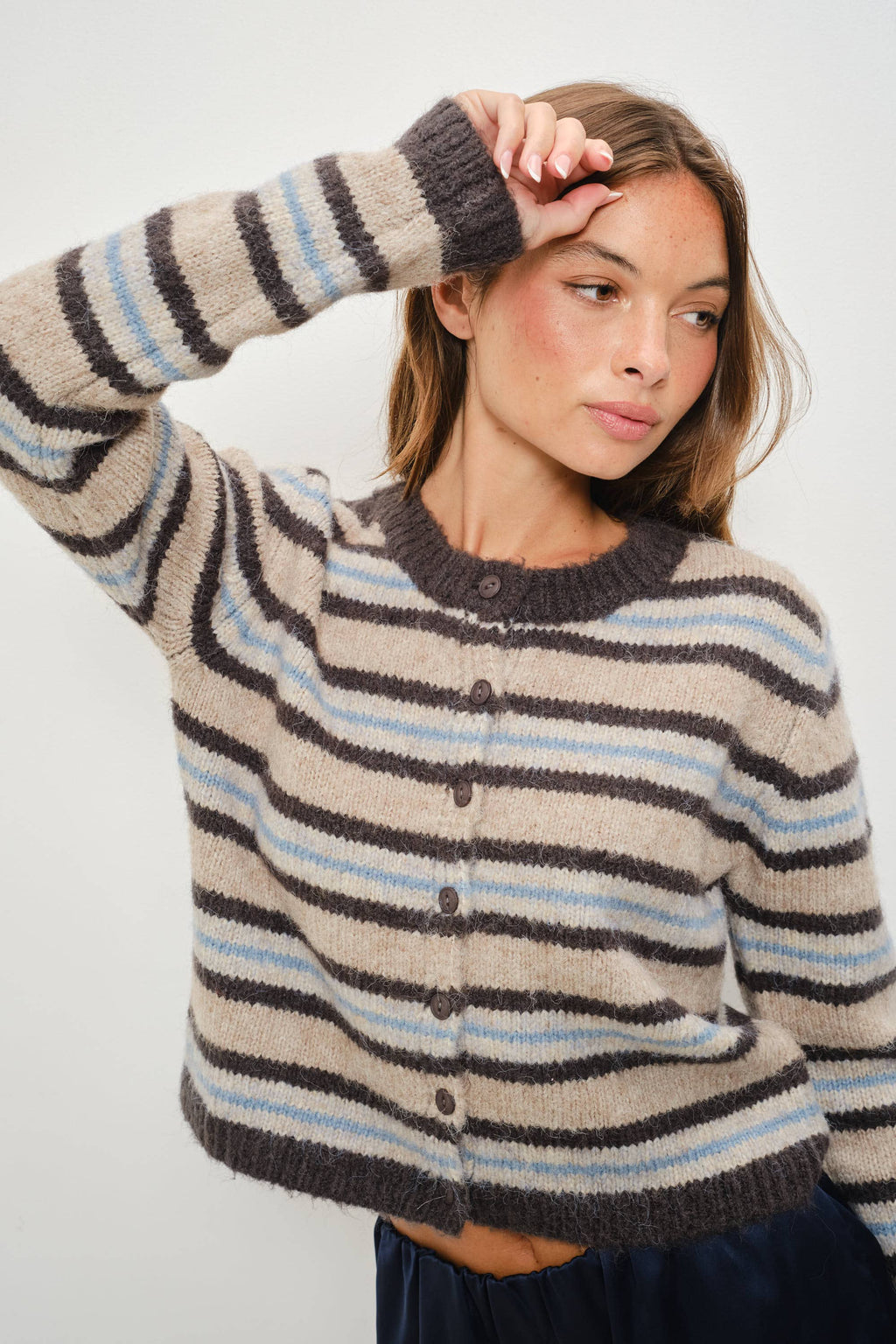 Kay Striped Button Up Cardigan